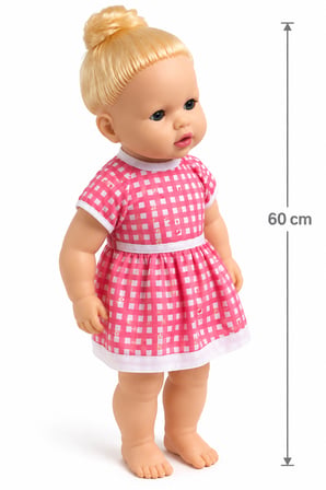 60 cm Konuşan Bebek – Pembe Kareli Elbiseli Gerçekçi Oyuncak Bebek