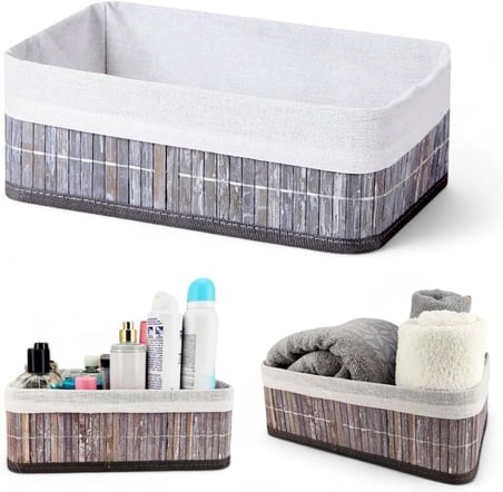 Bambu Çok Amaçlı Saklama Kutusu Düzenleyici Orta Boy Organizer, Dekoratif Bambu Düzenleyici GRİ (29x19x10cm)