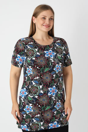 Haki Desenli Kısa Kollu Kadın Büyük Beden Pamuklu T-shirt