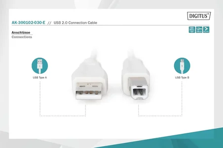 AK-300102-030-E 3M USB2.0 TYPE-A TO TYPE-B KABLO BEYAZ