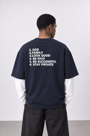 Erkek Double Sleeve Oversize Sweatshirt Lacivert