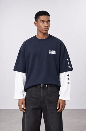 Erkek Double Sleeve Oversize Sweatshirt Lacivert