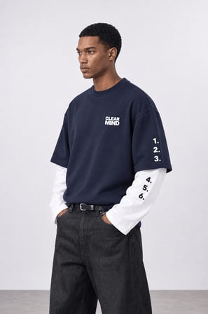 Erkek Double Sleeve Oversize Sweatshirt Lacivert