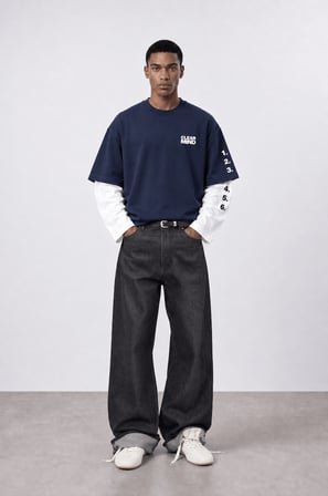Erkek Double Sleeve Oversize Sweatshirt Lacivert