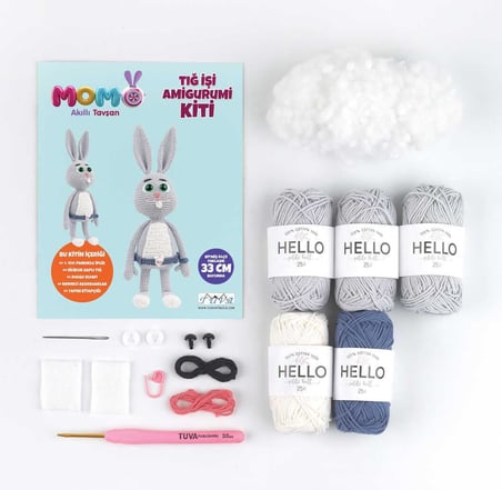 Yeni Başlayanlar İçin Tığ İşi Amigurumi Kiti Momo Akıllı Tavşan