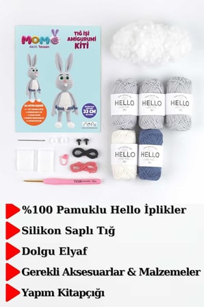 Yeni Başlayanlar İçin Tığ İşi Amigurumi Kiti Momo Akıllı Tavşan
