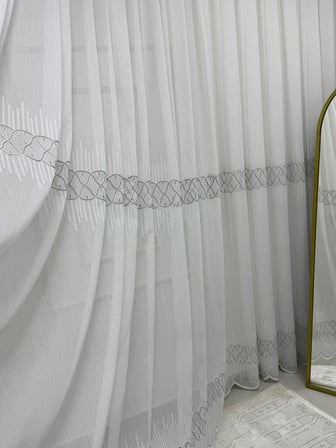 NİVEMESHOME V-105 MARİNA GÜMÜŞ  1/2,5 PİLELİ  BAMBU TÜL PERDE
