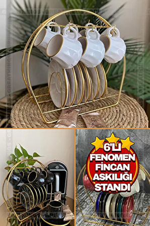 6'Lı Gold Fincan Standı | Altın Rengi Oval Kupa Fincan Sunum Standı