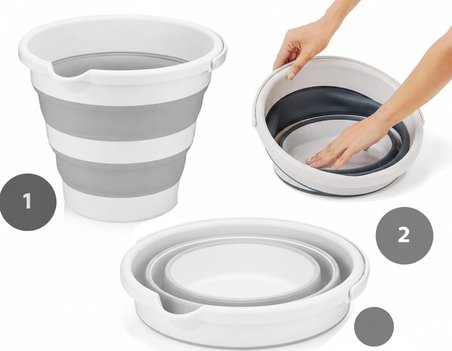 12 Litre Katlanabilir Kova – Akordiyon Tasarımlı Katlanır Temizlik ve Araç Yıkama Kovası, Gri Renk, Bebek Yıkama ve Ev İçi Kullanıma Uygun Portatif Kova Su Kovası