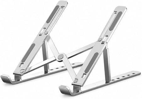 PrimeX ADS-AL05 Alüminyum Ayarlı Laptop Standı, MacBook Notebook Yükseltici Tutucu, Katlanabilir Taşınabilir Ergonomik Laptop Altlığı, 10-16 İnç Uyumlu, Kaymaz Silikon Destekli Gümüş Stand