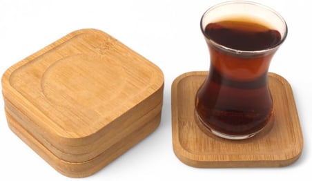Bambu Kare Çay Tabağı Bardak Altlığı 6'Lı Set | Dekoratif Ve Doğal Bambu Altlık – Şık Ve Dayanıklı Tasarım (10Cm X 10Cm)