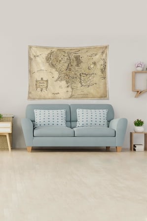 Bej Middle Earth Orta Dünya Haritası Leke Tutmaz Kadife Kumaş Duvar Örtüsü Duvar Halısı Tapestry YWLL389, 140 x 230