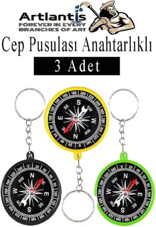Pusula Anahtarlık Renkli 3 Adet Küçük Pusula Okul Deney Gezi Cep Pusulası Manyetik Pusula Plastik Öğrenci