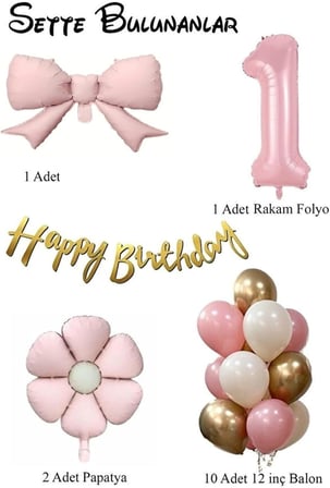 Pembe Fiyonk Papatya Folyo Balonlu Doğum Günü Yaş Balon Seti, 3 Yaş