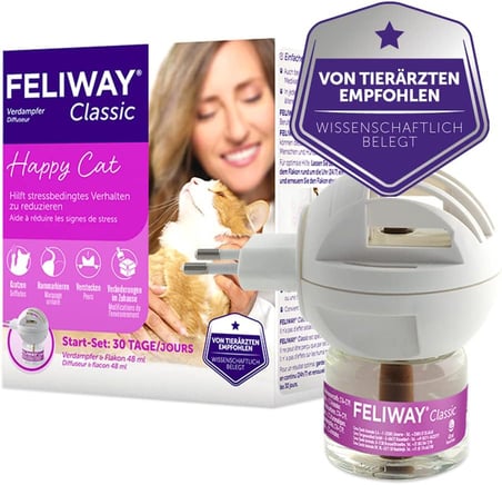 Classic 30 günlük feromon buharlaştırıcı başlangıç seti, 48 ml – kedi ve yavru kedilerde stres belirtilerini azaltmaya yardımcı olur, veterinerler tarafından tavsiye edilir, klinik olarak test