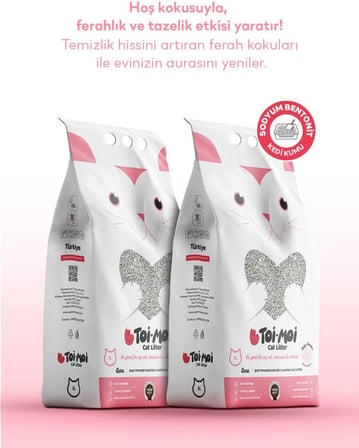 2’li Avantaj Paketi Tozsuz, Topaklanan, Emiciliği Yüksek Bebek Pudralı Bentonit Kedi Kumu 2x5lt