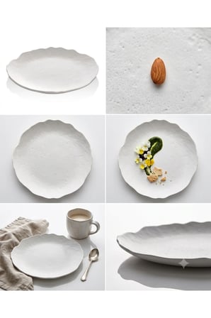 6'lı Mat Beyaz 28 cm Dalgalı Kenar Servis Tabağı Seti - Kırılmaz Granit Desenli Sunum Tabağı