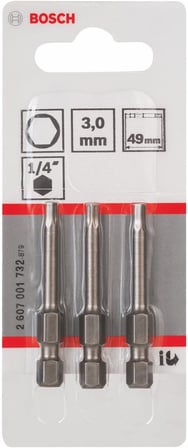Professional Tornavida Ucu Ekstra Sert Altıgen Vidalar için (HEX3, Uzunluk: 49 mm, 3 Adet)