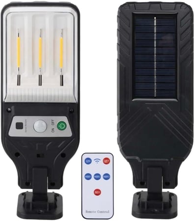 Panther Pt-2980 Solar Duvar Lambası, 3 COB LED, Hareket Sensörü, Uzaktan Kumanda, Siyah