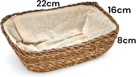 El Yapımı Hasır İçi Bezli Dikdörtgen Ekmeklik ve Dekoratif Dikdörtgen Hasır Sepet, Hasır İçi Bezli Ekmek Sepeti Dikdörtgen (22cm*16cm*8cm)