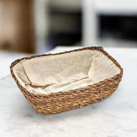 El Yapımı Hasır İçi Bezli Dikdörtgen Ekmeklik ve Dekoratif Dikdörtgen Hasır Sepet, Hasır İçi Bezli Ekmek Sepeti Dikdörtgen (22cm*16cm*8cm)