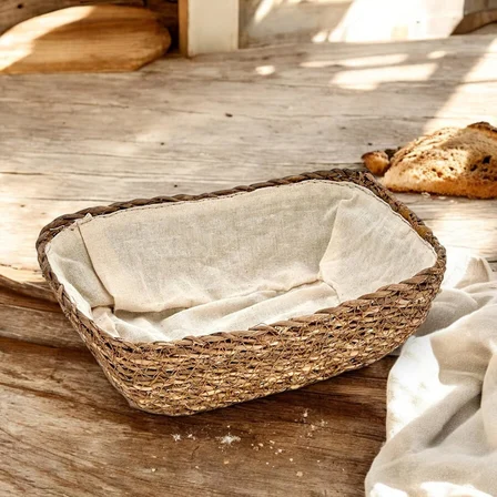 El Yapımı Hasır İçi Bezli Dikdörtgen Ekmeklik ve Dekoratif Dikdörtgen Hasır Sepet, Hasır İçi Bezli Ekmek Sepeti Dikdörtgen (22cm*16cm*8cm)