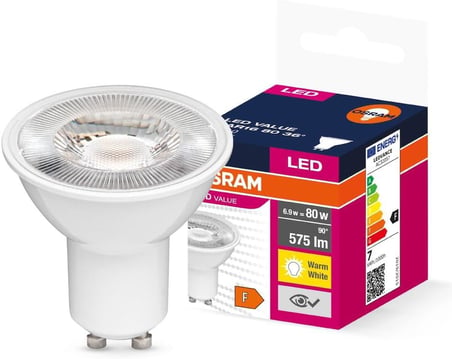 OSRAM LED Value PAR16 GU10 6.9W (80W Eşdeğeri) 3000K Sıcak Beyaz, 575 lm, 36° Spot, CRI≥80, Cam Gövde – 10’lu Paket