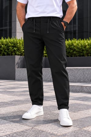 Erkek Esnek Diagonal Kumaş Jogger Pantolon