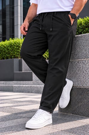 Erkek Battal Beden Diagonal Kumaş Jogger Pantolon