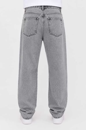 Erkek Gri Yıkamalı Bol Paça Jean Pantolon Oversize Baggy Rahat Kesim Kot Pantolon