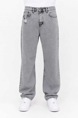 Erkek Gri Yıkamalı Bol Paça Jean Pantolon Oversize Baggy Rahat Kesim Kot Pantolon