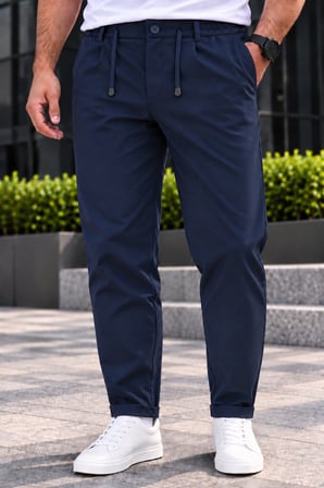 Erkek Esnek Diagonal Kumaş Jogger Pantolon Kemerli Fermuarlı Düğmeli Beli Lastikli Rahat Kesim Şık Spor Günlük Erkek Pantolon