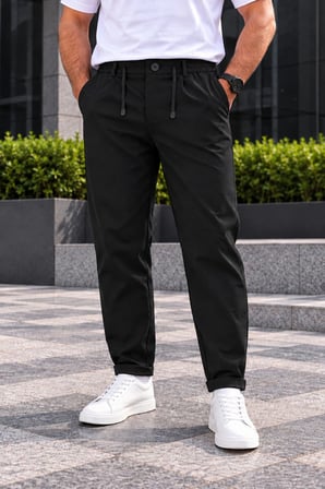 Erkek Esnek Diagonal Kumaş Jogger Pantolon Kemerli Fermuarlı Düğmeli Beli Lastikli Rahat Kesim Şık Spor Günlük Erkek Pantolon
