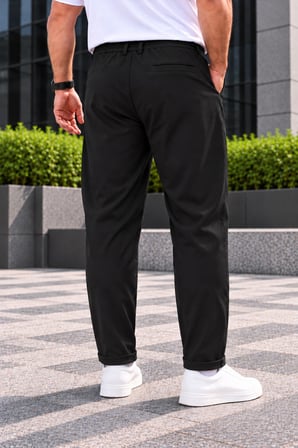 Erkek Esnek Diagonal Kumaş Jogger Pantolon Kemerli Fermuarlı Düğmeli Beli Lastikli Rahat Kesim Şık Spor Günlük Erkek Pantolon