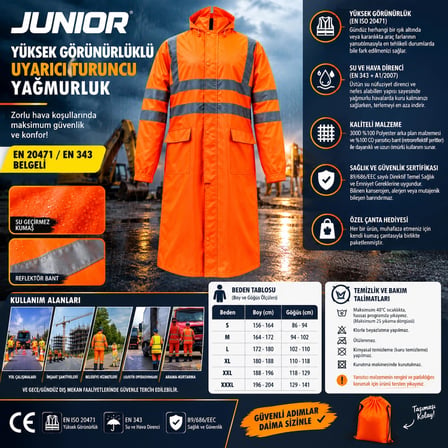 Junıor Reflektörlü Oxford Yağmurluk XXL (Turuncu)