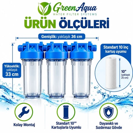 Green Aqua GD10-3 3’lü Daire Girişi Su Filtresi 3/4 Giriş-Çıkış