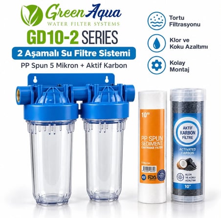 Green Aqua GD10-2 2 Aşamalı 10" Su Arıtma ve Filtre Sistemi – 1" Giriş / Çıkış
