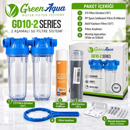 Green Aqua GD10-2 2 Aşamalı 10" Su Arıtma ve Filtre Sistemi – 1" Giriş / Çıkış