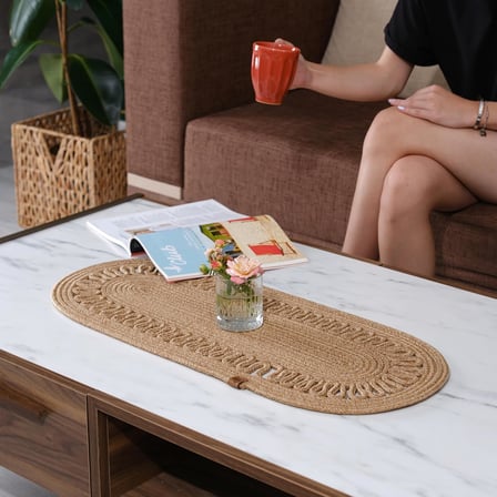 Modern Doğal Jüt Dokuma Masa Örtüsü, Örgülü Sehpa Yolluğu, Oval Masa Örtüsü Yemek Masası Veya Teras İçin (Standart)
