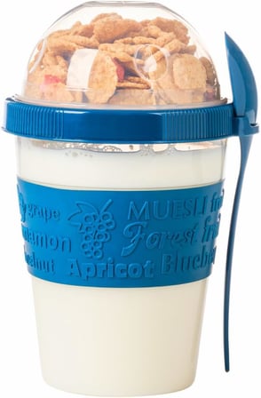 Renkli Take and Go Kaşıklı Hazneli Meyveli Yoğurt Kabı Piknik Iş Atıştırmalık Diyet Müsli Granola Süt Bardağı (Gece Mavisi)