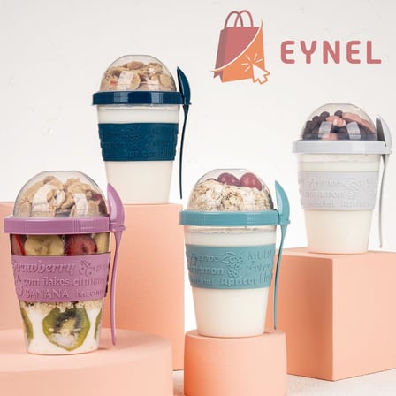 Renkli Take and Go Kaşıklı Hazneli Meyveli Yoğurt Kabı Piknik Iş Atıştırmalık Diyet Müsli Granola Süt Bardağı (Gece Mavisi)
