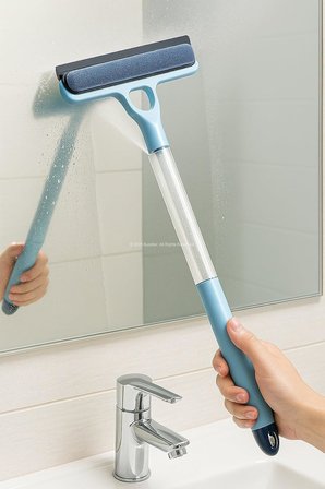 4 in 1 Spreyli Cam Temizleyici Çekçek ve Fırça Aparatı Su Hazneli Pratik Camsil Çok Fonksiyonlu Pencere Banyo Ayna Temizlik Aracı