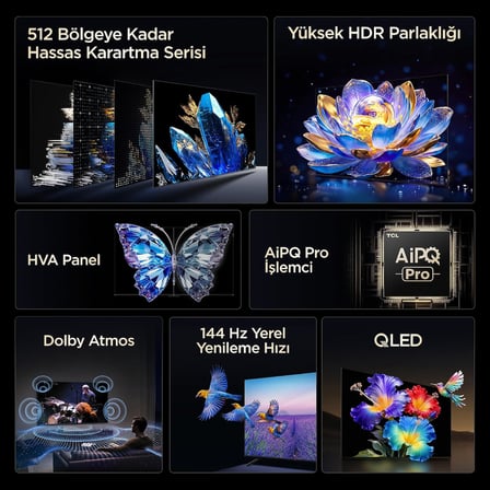 TCL 50 inç Akıllı TV 50Q6C 4K QD-Mini LED Renkli Quantum Crystal HDR10+ Oyun Google TV, 144Hz Doğal Yenileme Hızı, Dolby Atmos, DTS Virtual:X, Yapay Zekâ Modu,Game Master