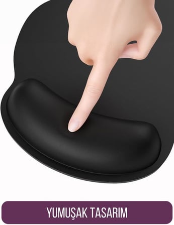 Bilek Destekli Mousepad – Ergonomik Tasarım, Ofis ve Oyun için Siyah