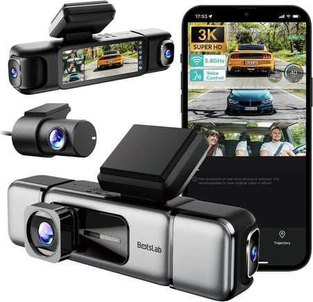 Botslab Ses Kontrolü,4 Kanallı 3,18 inç Dokunmatik Ekran, 2160P + 1080P + 1080P Ön ve Arka İç Döngü Kaydı, 5,8 GHz WiFi, GPS, Gece Görüşü, WDR, Park Modu ile 4K Araç Kamerası 128 Gb Hafıza Kartlı