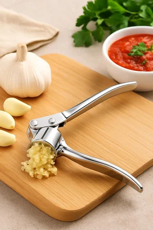Metal Sarımsak Ezici, Paslanmaz Çelik Ergonomik Saplı Dayanıklı Pratik Sarımsak Presi