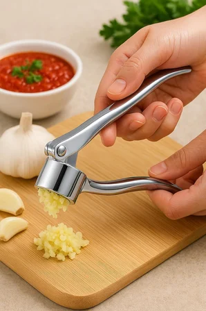 Metal Sarımsak Ezici, Paslanmaz Çelik Ergonomik Saplı Dayanıklı Pratik Sarımsak Presi