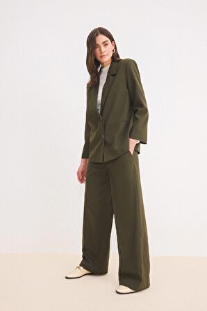 Regular Fit Ceket Yaka Basic Düz Düğmeli Blazer Ceket
