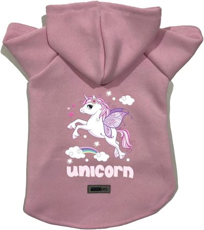Kapişonlu Polar Sweatshirt Köpek ve Kedi Kıyafeti &amp; Elbisesi - Pembe Unicorn XS Beden