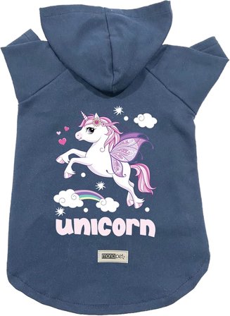 Kapişonlu Polar Sweatshirt Köpek ve Kedi Kıyafeti &amp; Elbisesi - Pembe Unicorn XS Beden